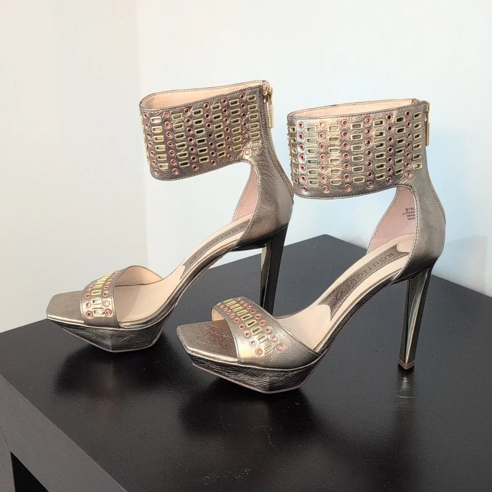 Boutique 9 Gold & bronze Leather Platform High Heel Strap Sandals NWOT  Size 6.5 - Picture 4 of 13